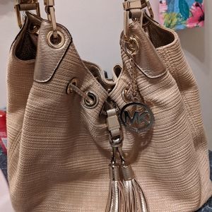 Michael Kors woven and leather bag with MK pouch